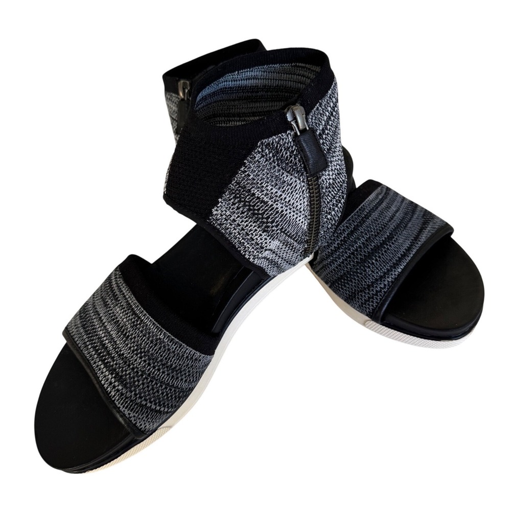 Eileen Fisher Knit Sport Platform Sandals Gray Black Zip Comfort Women's 10